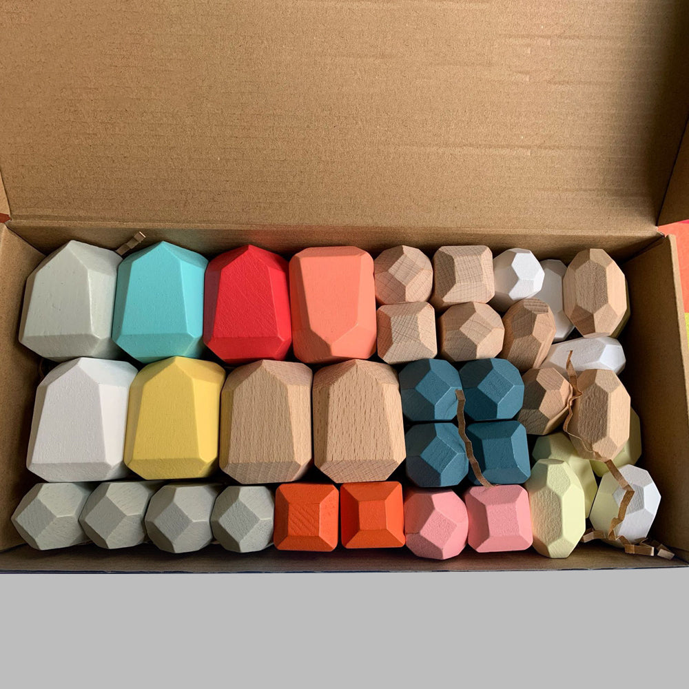 36pcs Wooden Colorful Stone Toy Stacking Building Educational Toy for Toddler F296798