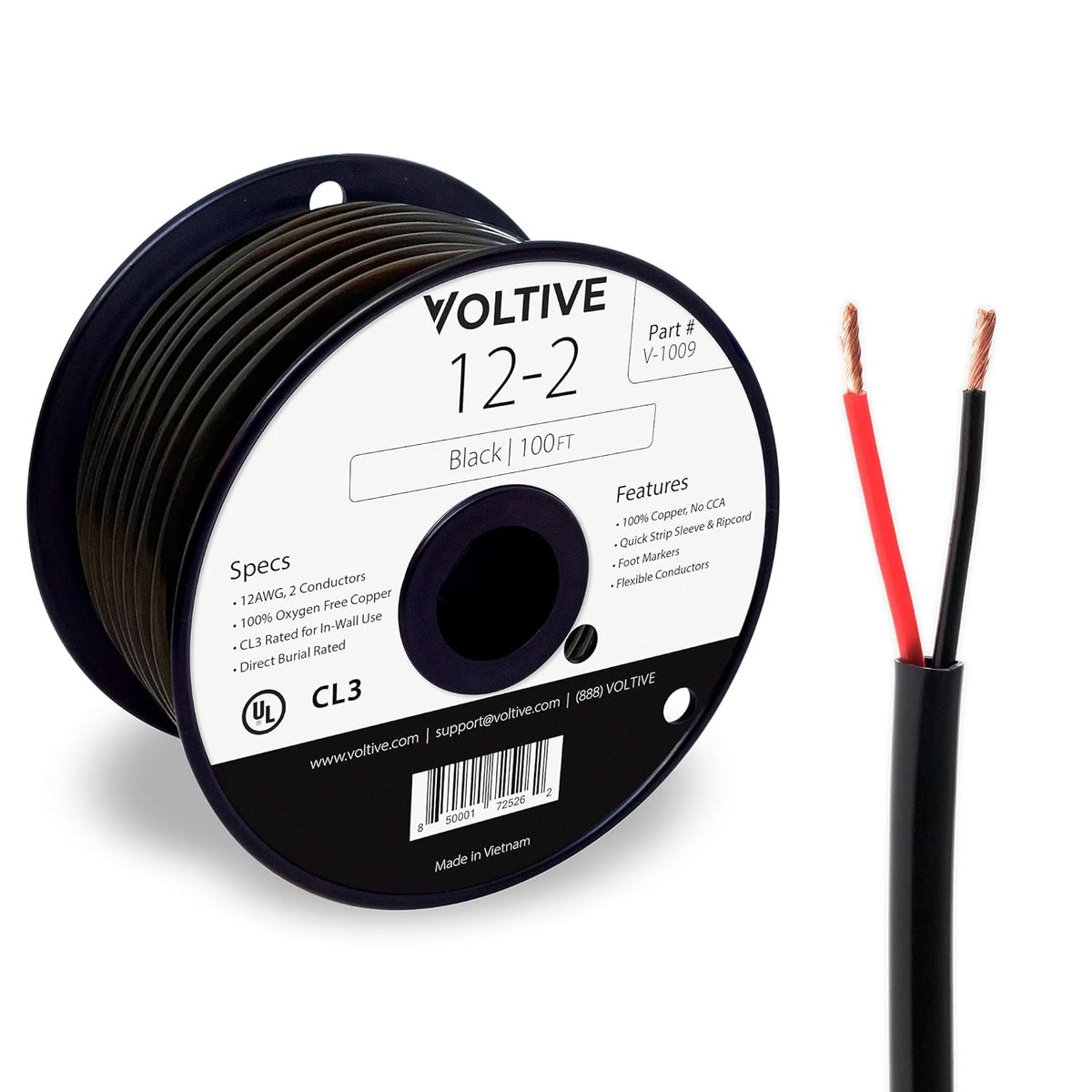 12 AWG 2 Conductor Oxygen-Free Copper Speaker Wire, 250 Foot, White V8506