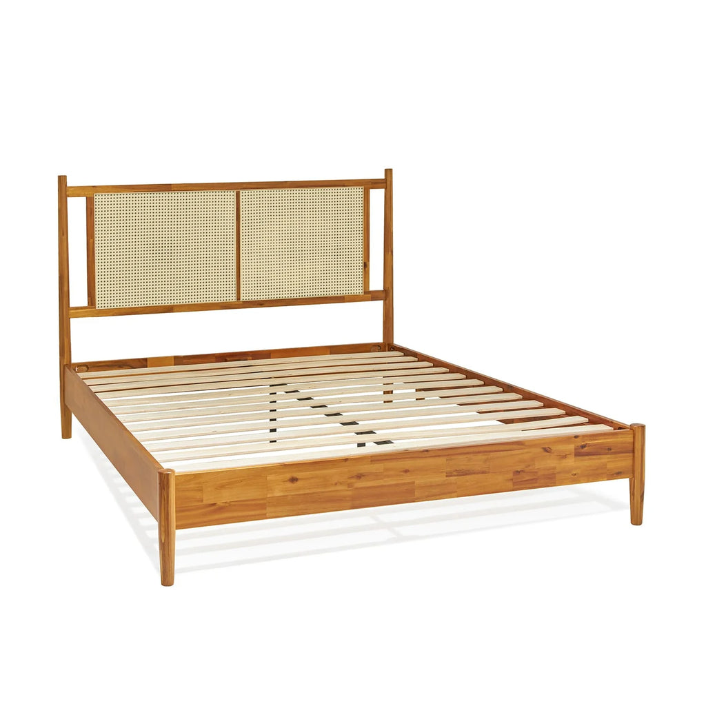 47" Queen Platform Bed Frame with Rattan Headboard G73008