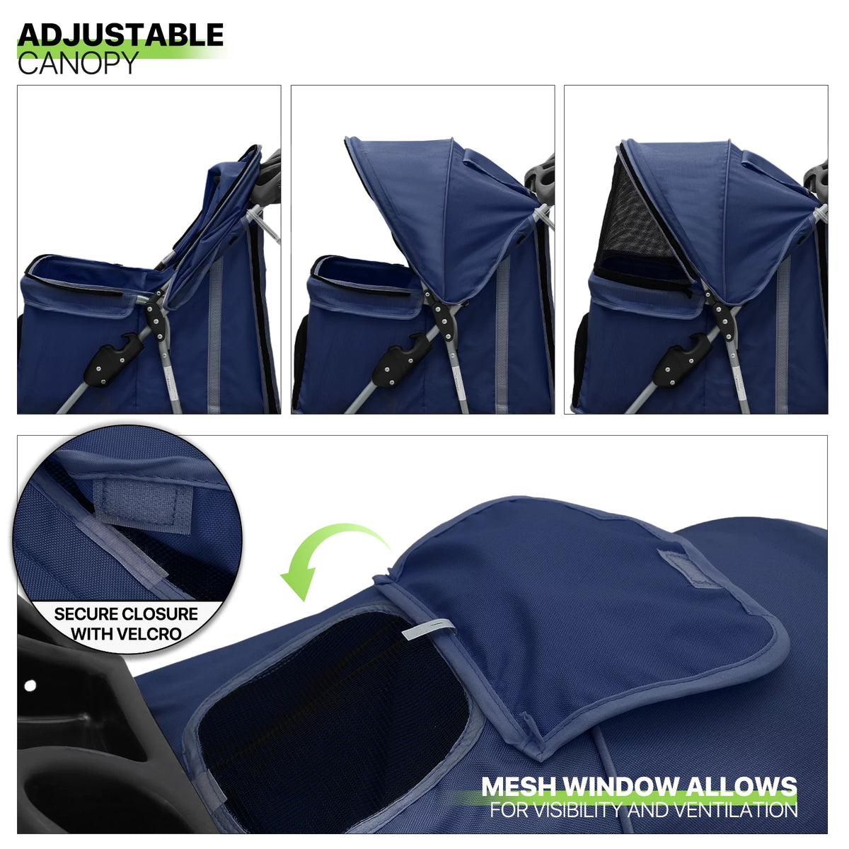 Foldable Pet Stroller with Wheels, Storage Basket and Cup Holder, Navy Blue S7069
