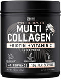 Multi Collagen Peptides Protein Powder with Vitamin C, Biotin, Hyaluronic Acid, Unflavored 45 Servings U44488