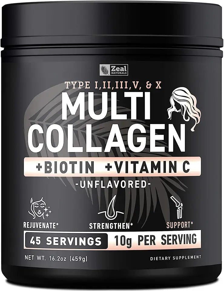 Multi Collagen Peptides Protein Powder with Vitamin C, Biotin, Hyaluronic Acid, Unflavored 45 Servings U44488