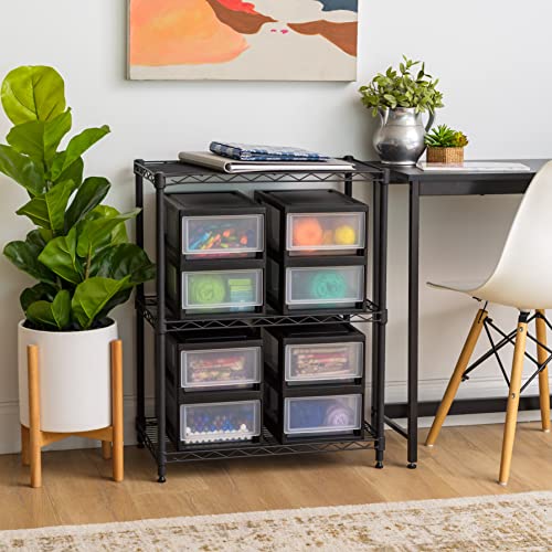 6 Qt. Plastic 4-Pack Stackable Drawer Storage Organizer, Black Z51665