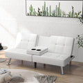 White Faux Leather Convertible Sofa Bed with 2 Cup Holders Z16130