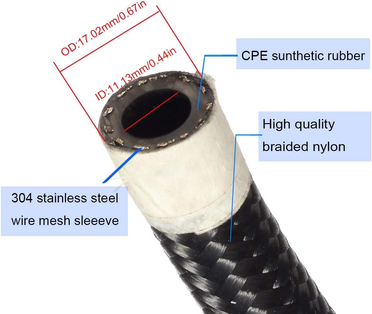 20Ft 8AN 1/2" Stainless Steel Nylon Braided CPE Oil Hose Kit Black Pack of 2 B185032
