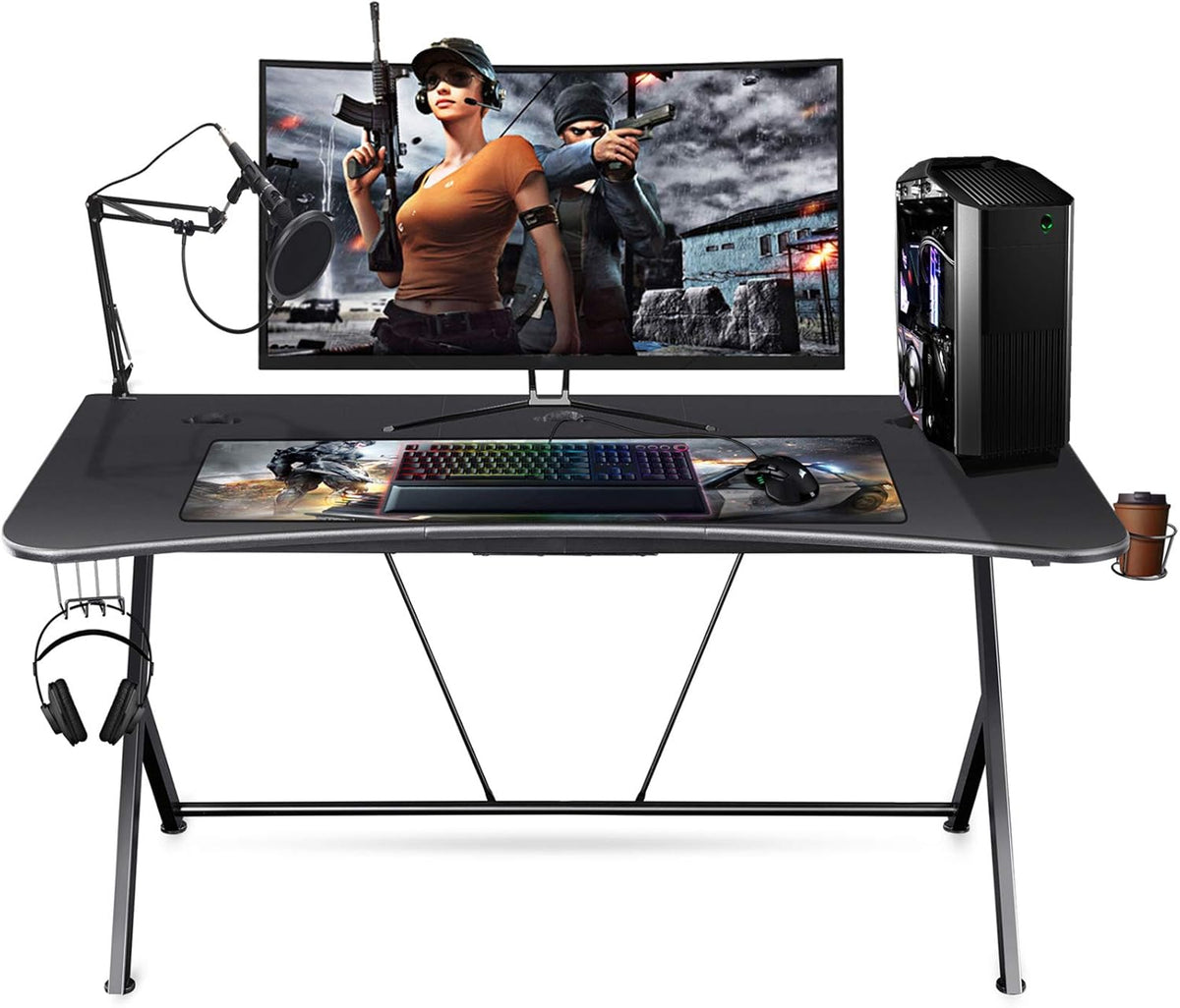 Black 63 W x 32 D Gaming Desk with Cup Holder and Headphone Hook I65003