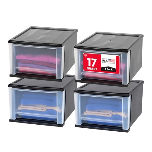 6 Qt. Plastic 4-Pack Stackable Drawer Storage Organizer, Black Z51665