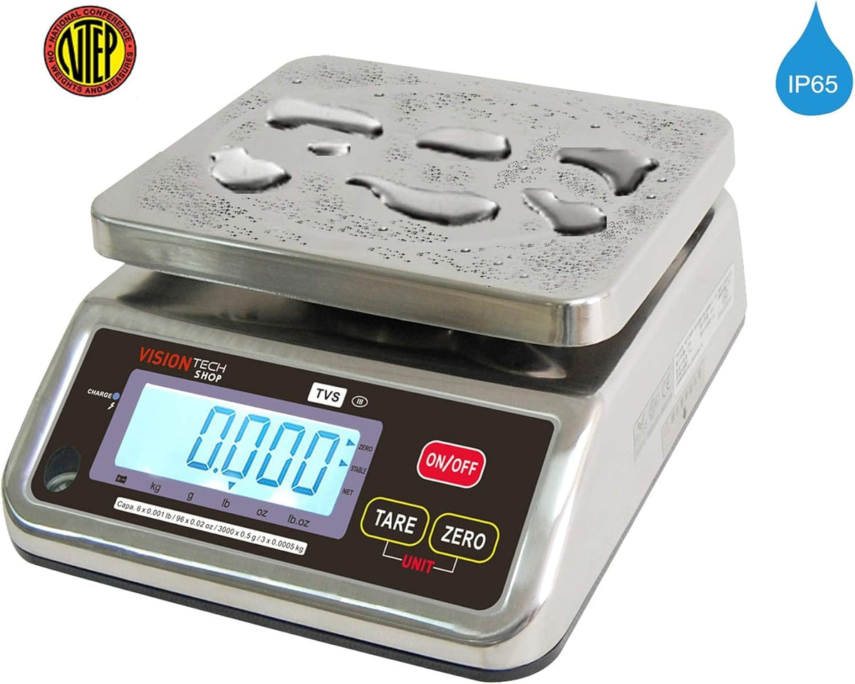Stainless Steel Washdown Scale, 6lb Capacity, 0.001lb Readability, Dual Display H445276