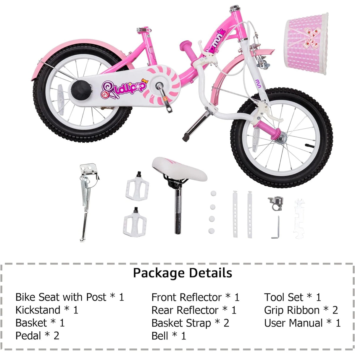 14 Inch Girls Kids Bike with Basket Training Wheels E942290
