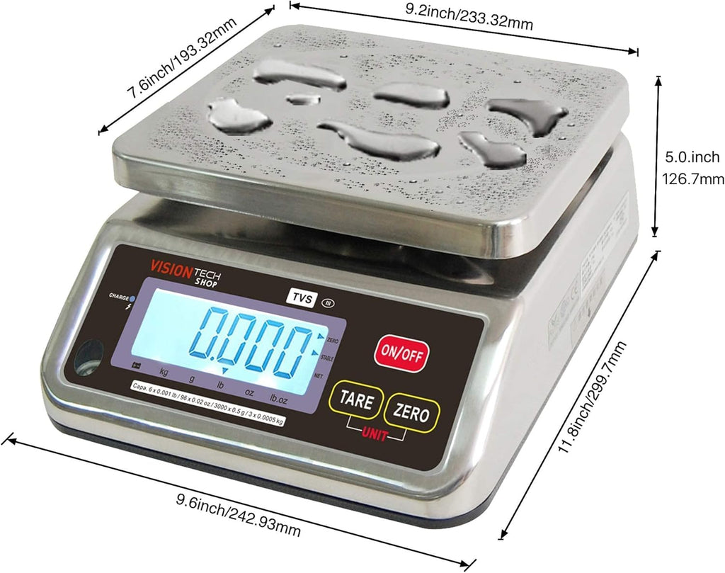 Stainless Steel Washdown Scale, 6lb Capacity, 0.001lb Readability, Dual Display H445276