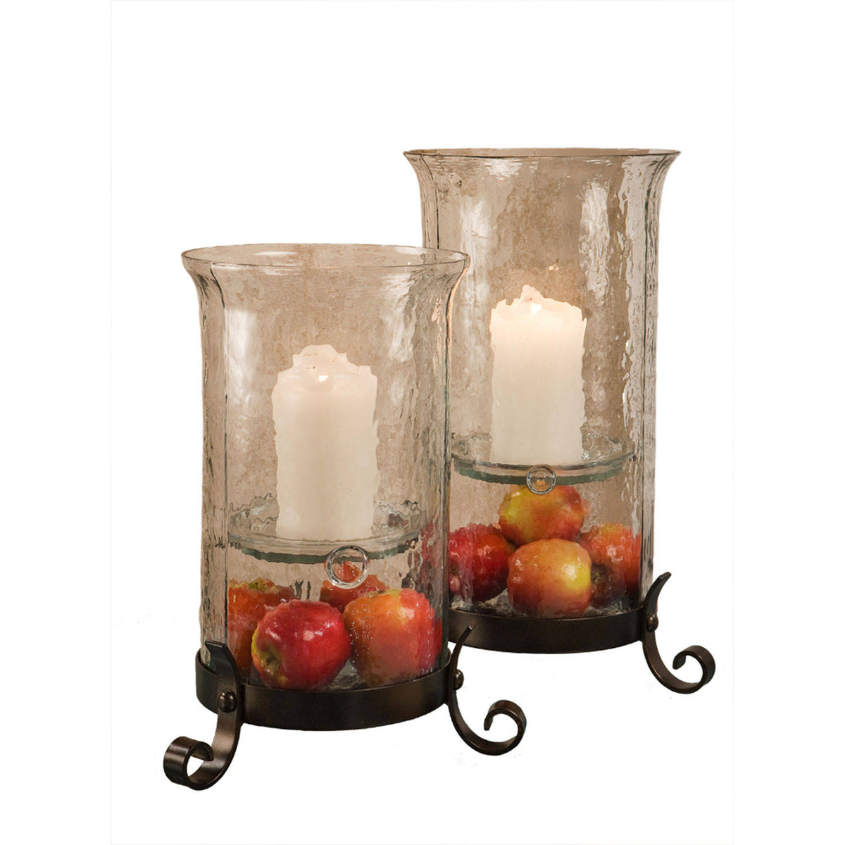 Bronze Iron Cylinder Hammered Glass Hurricane W827311