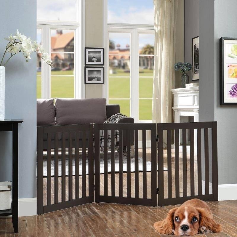 Freestanding Wooden Pet Gate 4 Panels C45556