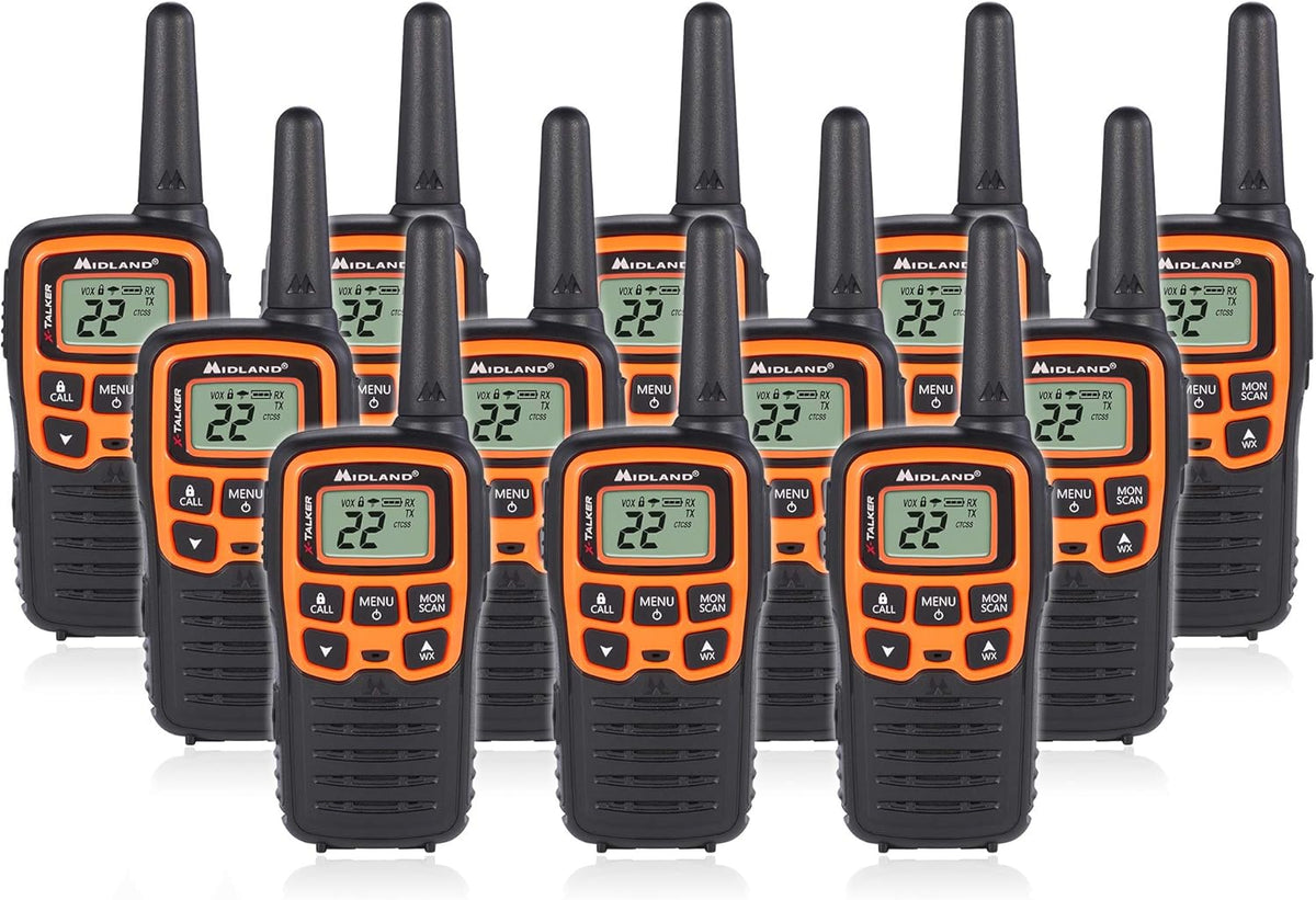 22 Channel FRS Walkie Talkie Two-Way Radio Orange/Black Pack of 6 Y90425