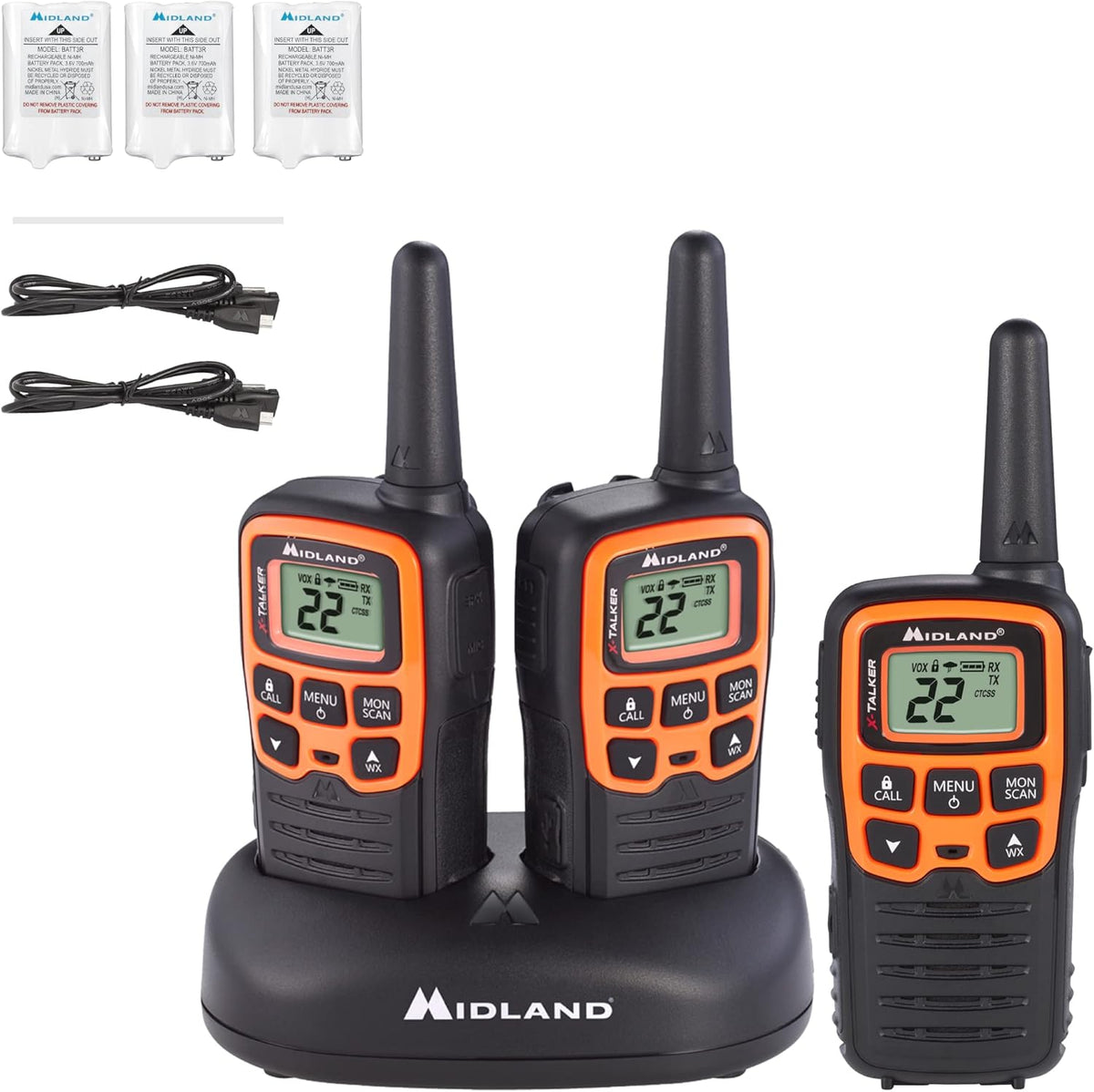 22 Channel FRS Walkie Talkie Two-Way Radio Orange/Black Pack of 6 Y90425
