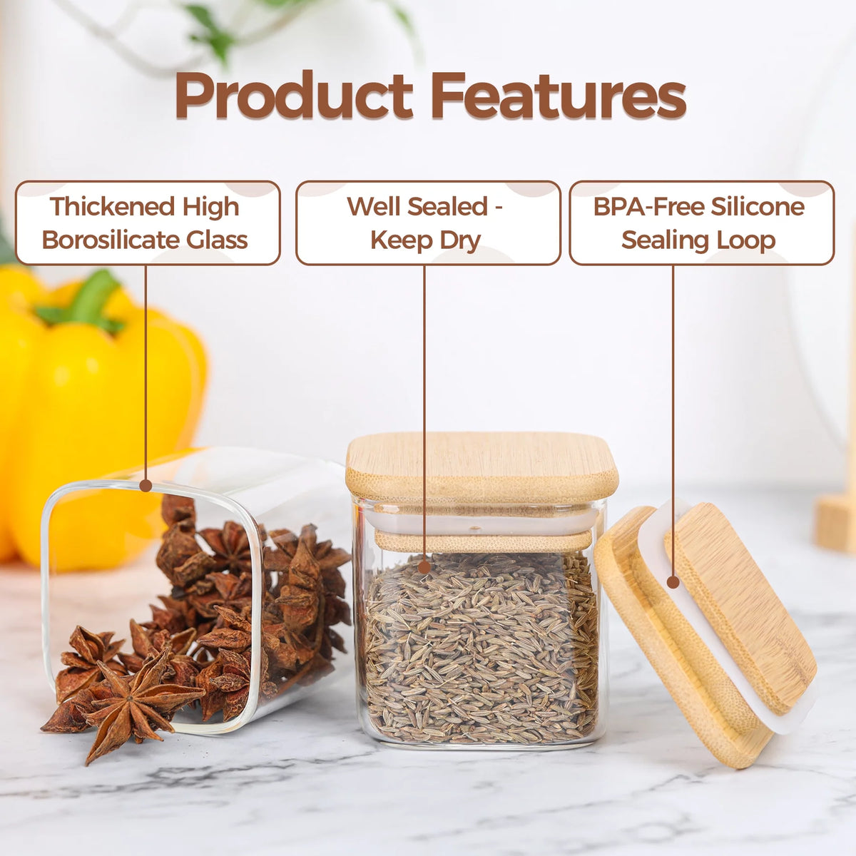 4 oz Set of 12 Glass Spice Jars with Bamboo Lids T7749