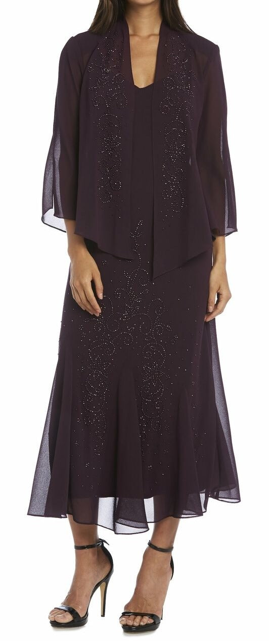 Chiffon Sleeveless Dress With Cardigan Q867259