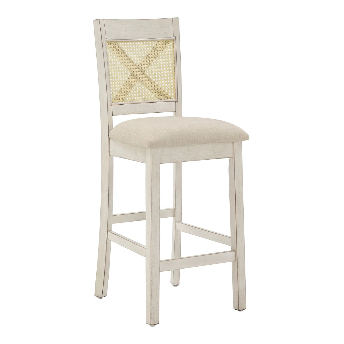 Antique White Beige Linen Counter Height Chair Set of 2 J634485
