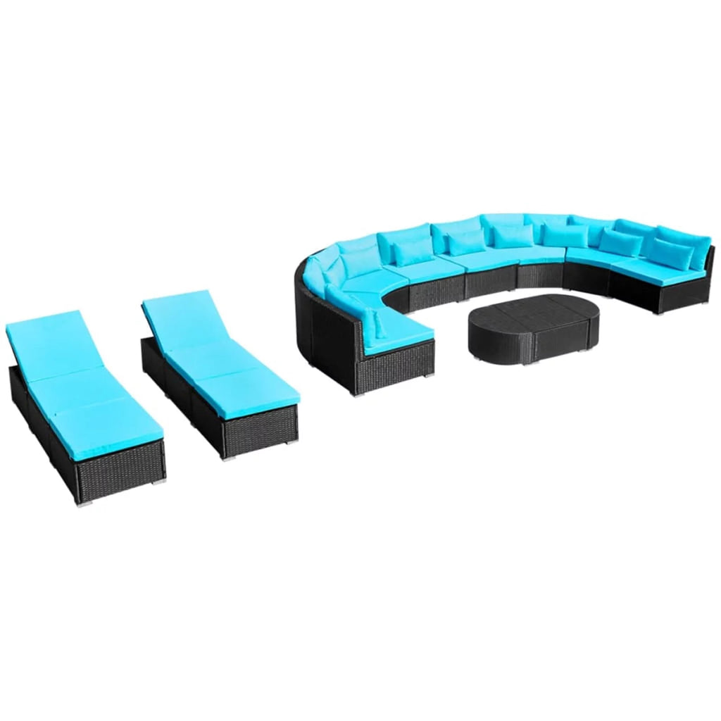13 Piece Poly Rattan Outdoor Sofa Set with Chaise Loungers and Coffee Table F15649