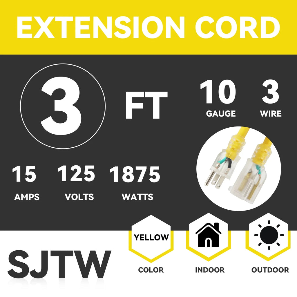 25 Ft 10/3 SJTW Yellow Outdoor/Indoor Extension Cord G72900