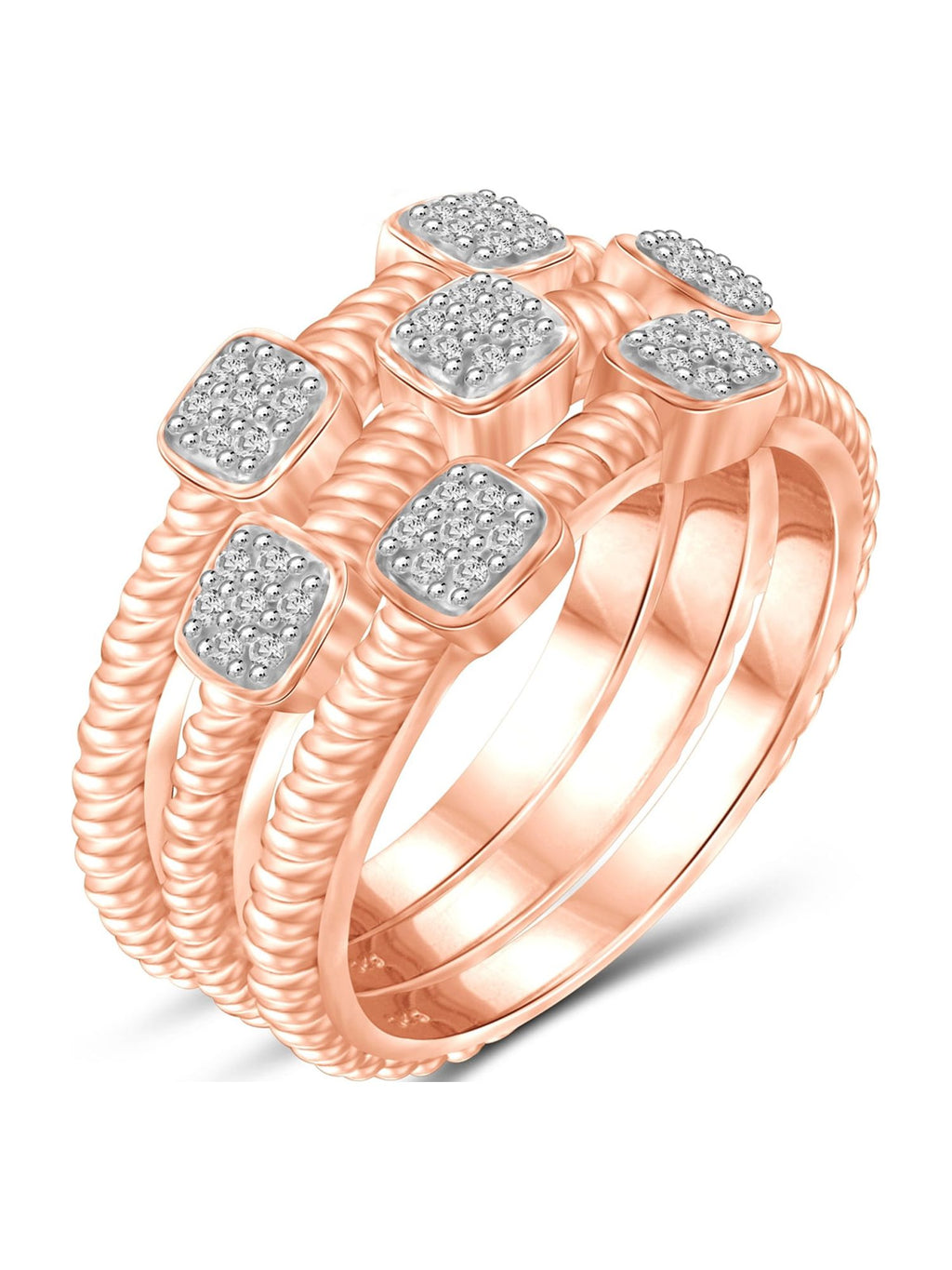 Rose Gold Over Silver Stackable Diamond Ring Set A2228