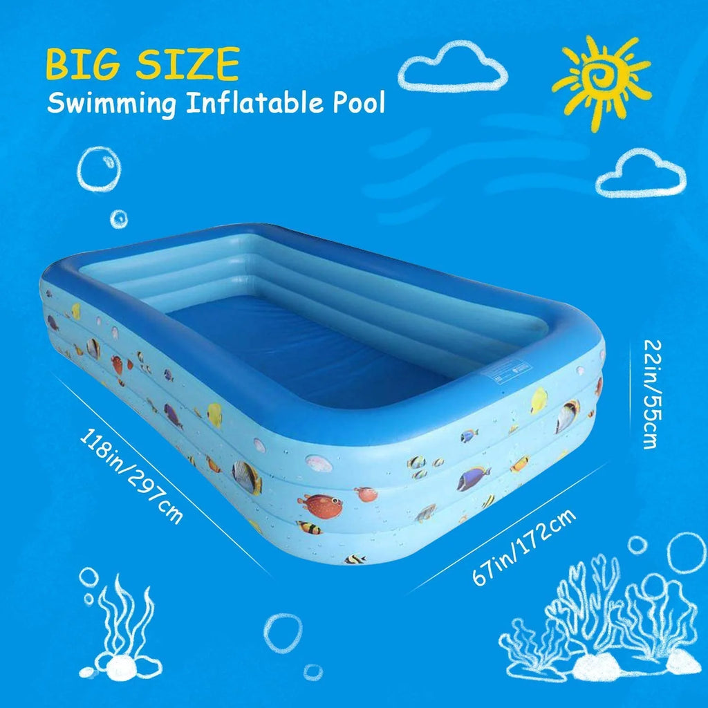 Inflatable Pool, Thickened Kiddie Pool, BPA-Free, 6.9 x 5 x 1.8 ft, Blue O520631