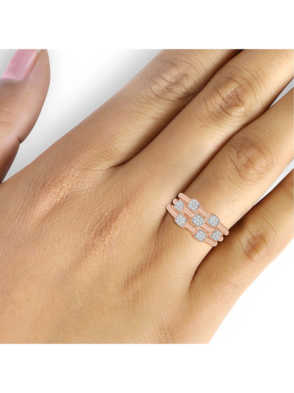 Rose Gold Over Silver Stackable Diamond Ring Set A2228