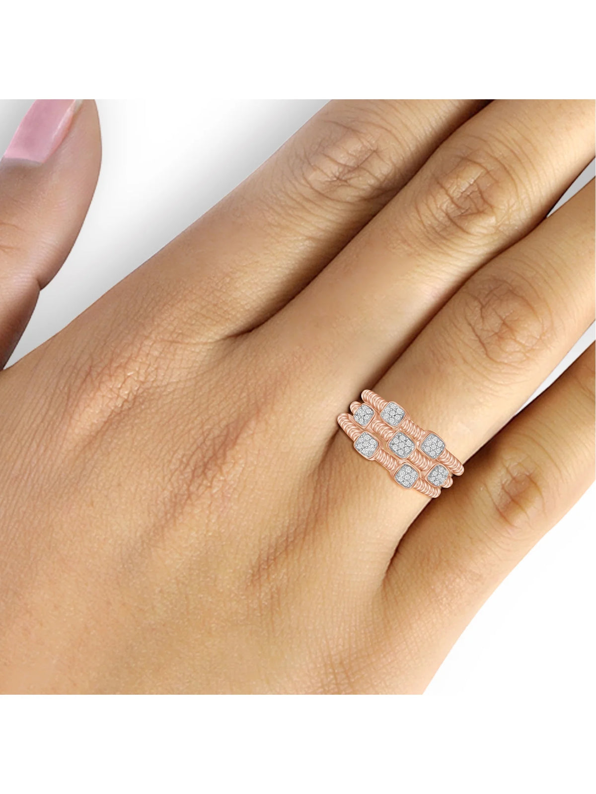 Rose Gold Over Silver Stackable Diamond Ring Set A2228