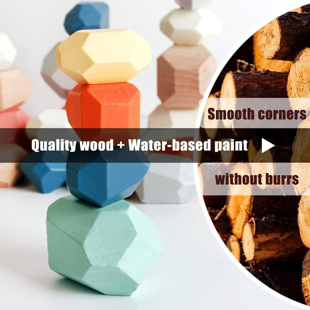 36pcs Wooden Colorful Stone Toy Stacking Building Educational Toy for Toddler F296798