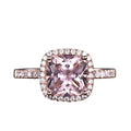 10mm 4.75 Carat Cushion Cut Pink Morganite 10k Rose Gold Halo Engagement Ring C64160