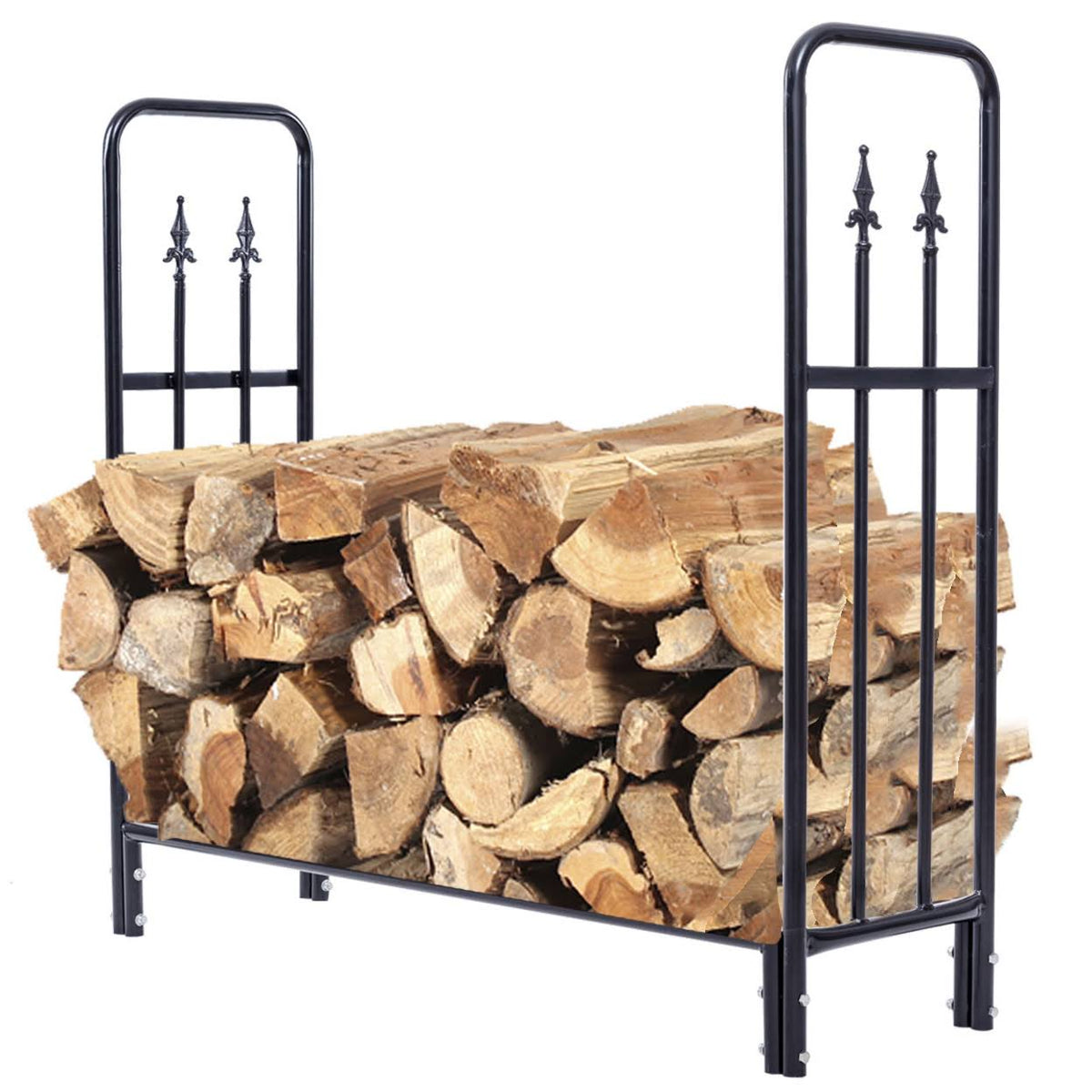 4 Feet Heavy Duty Steel Firewood Log Rack Black O67016