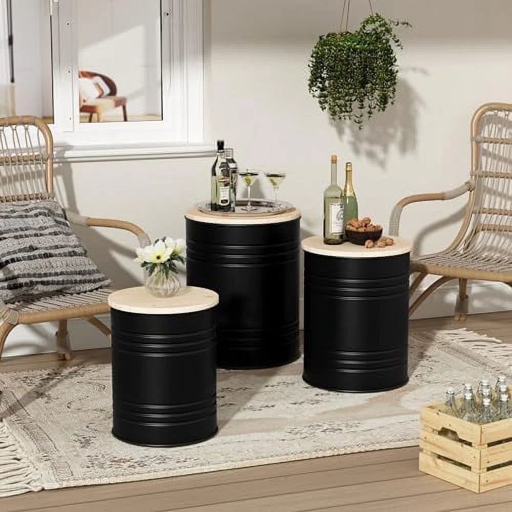 Set of 3 Galvanized Metal Ottoman with Wood Lid K141976