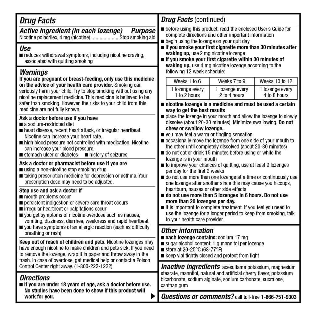 Nicotine Lozenge 4 mg Cherry Flavor 108 Count A3983