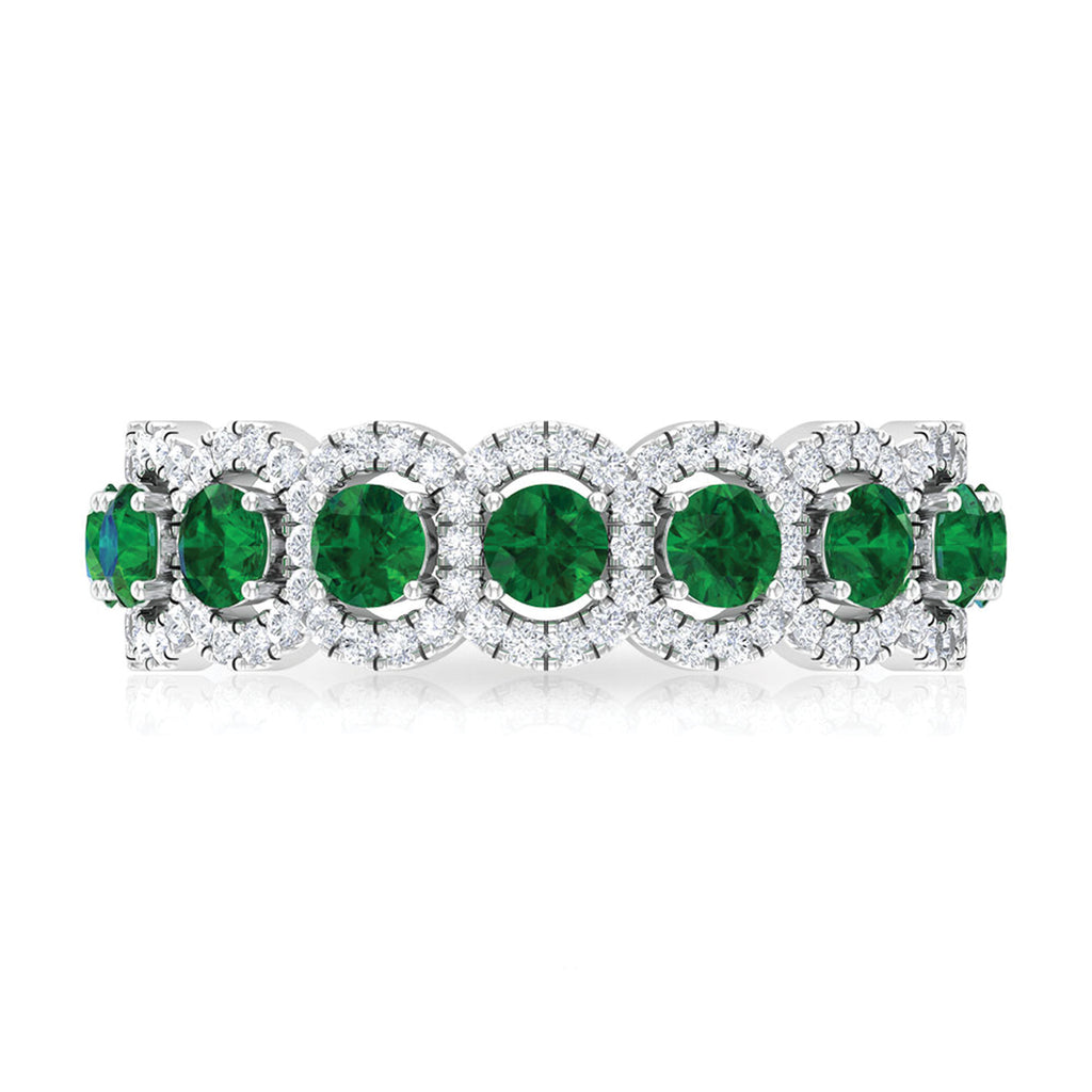 3.25 CT Created Emerald and Zircon Eternity Ring, 925 Sterling Silver, US 4.00 V332