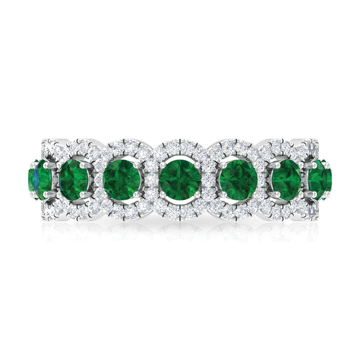 3.25 CT Created Emerald and Zircon Eternity Ring, 925 Sterling Silver, US 4.00 V332
