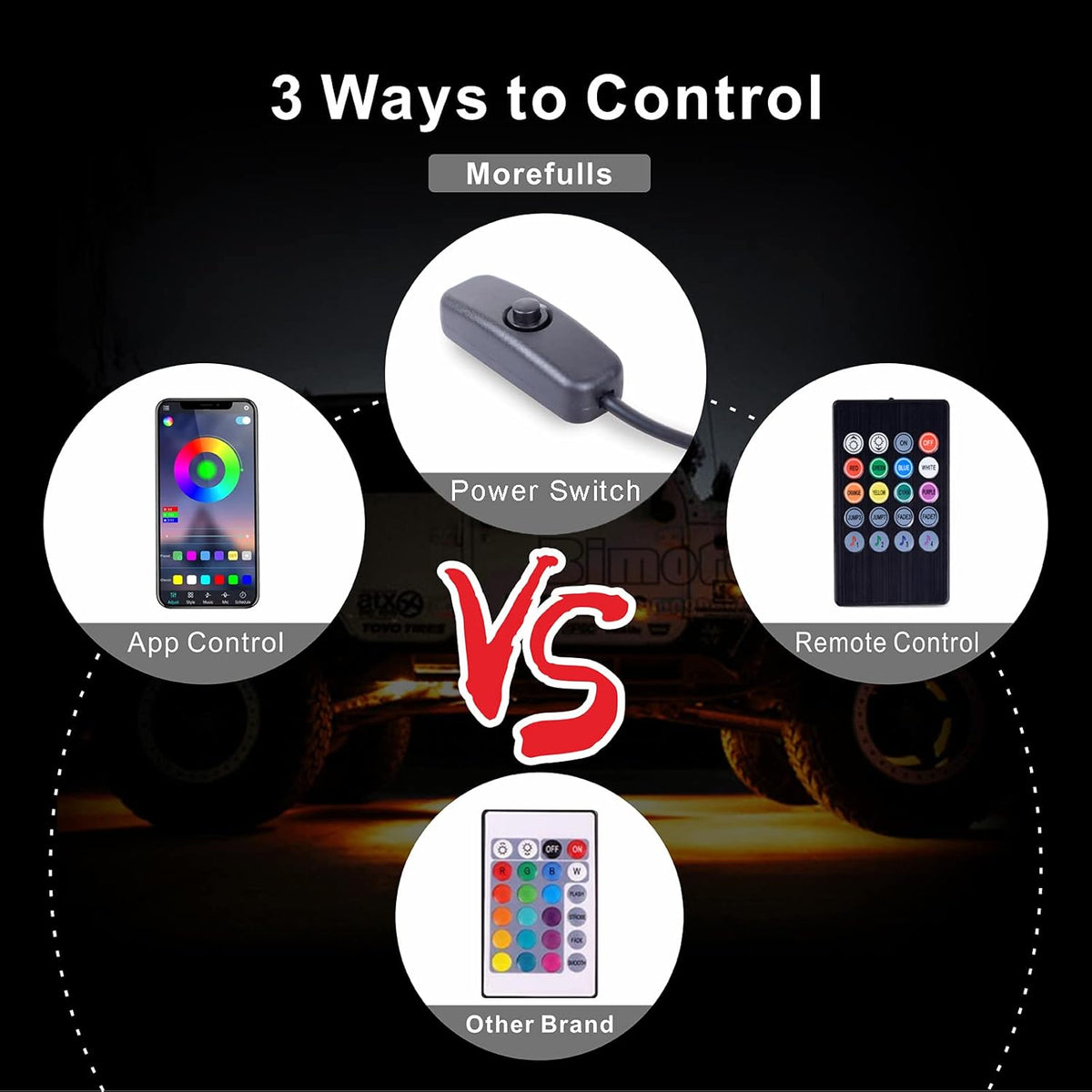 6 Pods RGB LED Rock Lights + 4Pcs RGB Interior LED Lights, Waterproof Music Colors Changing Modes APP Remote Control Neon LED Light Kit Z617501