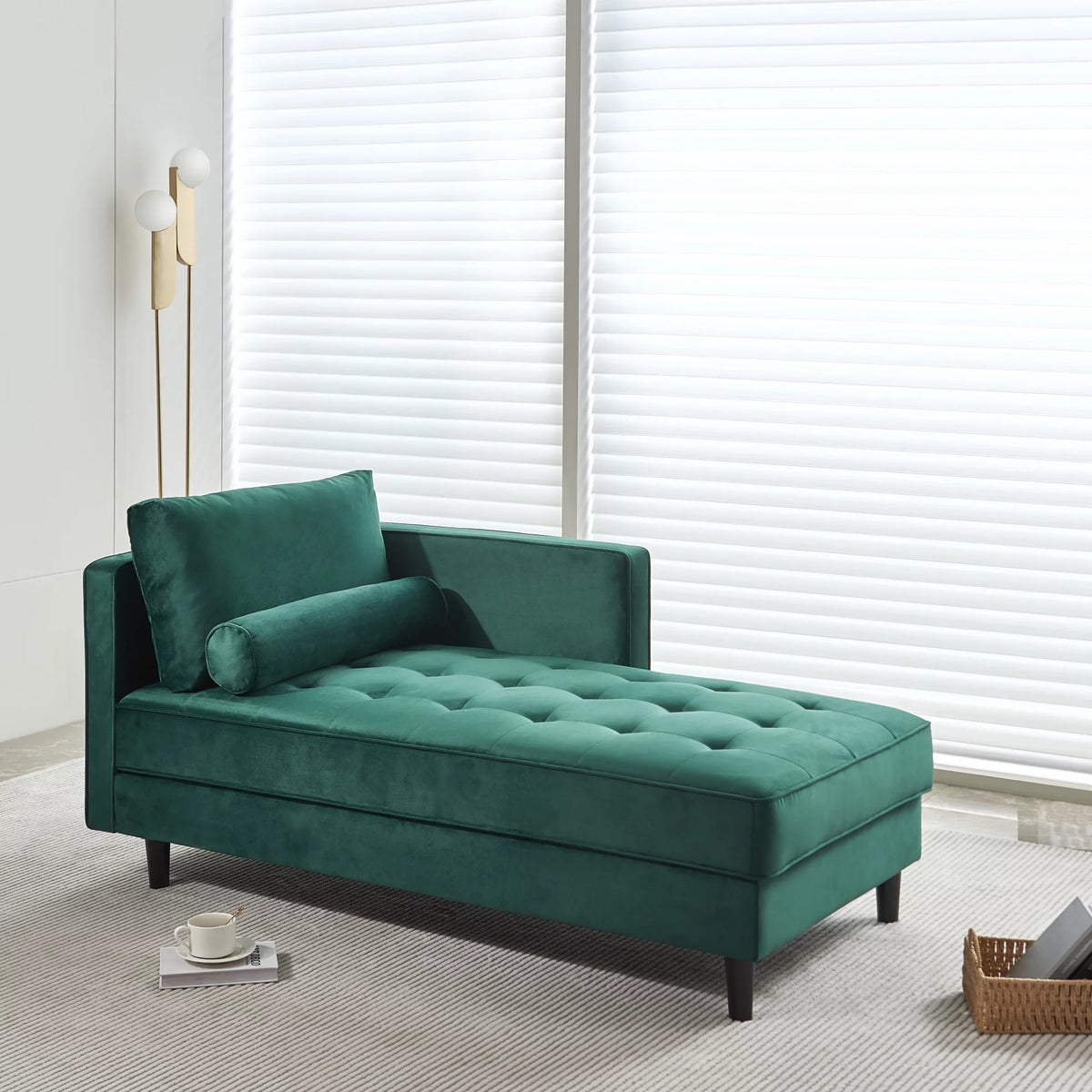 64" Green Velvet Chaise X33667