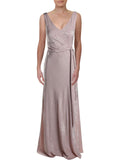 Pink Tie Front Sleeveless V Neck Maxi Sheath Dress S640