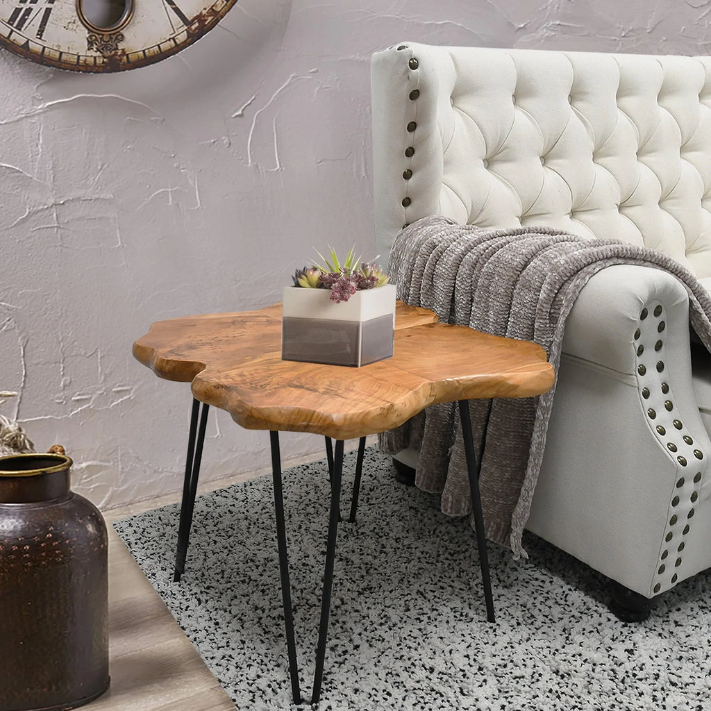 Live Edge Wood Coffee Table with Hairpin Legs Natural 21'' G9052