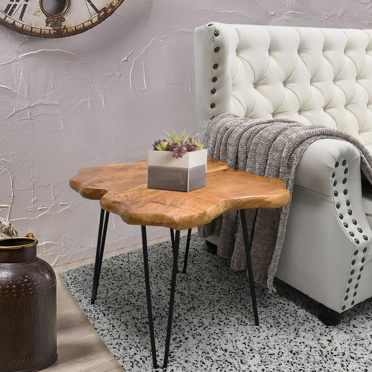 Live Edge Wood Coffee Table with Hairpin Legs Natural 21'' G9052