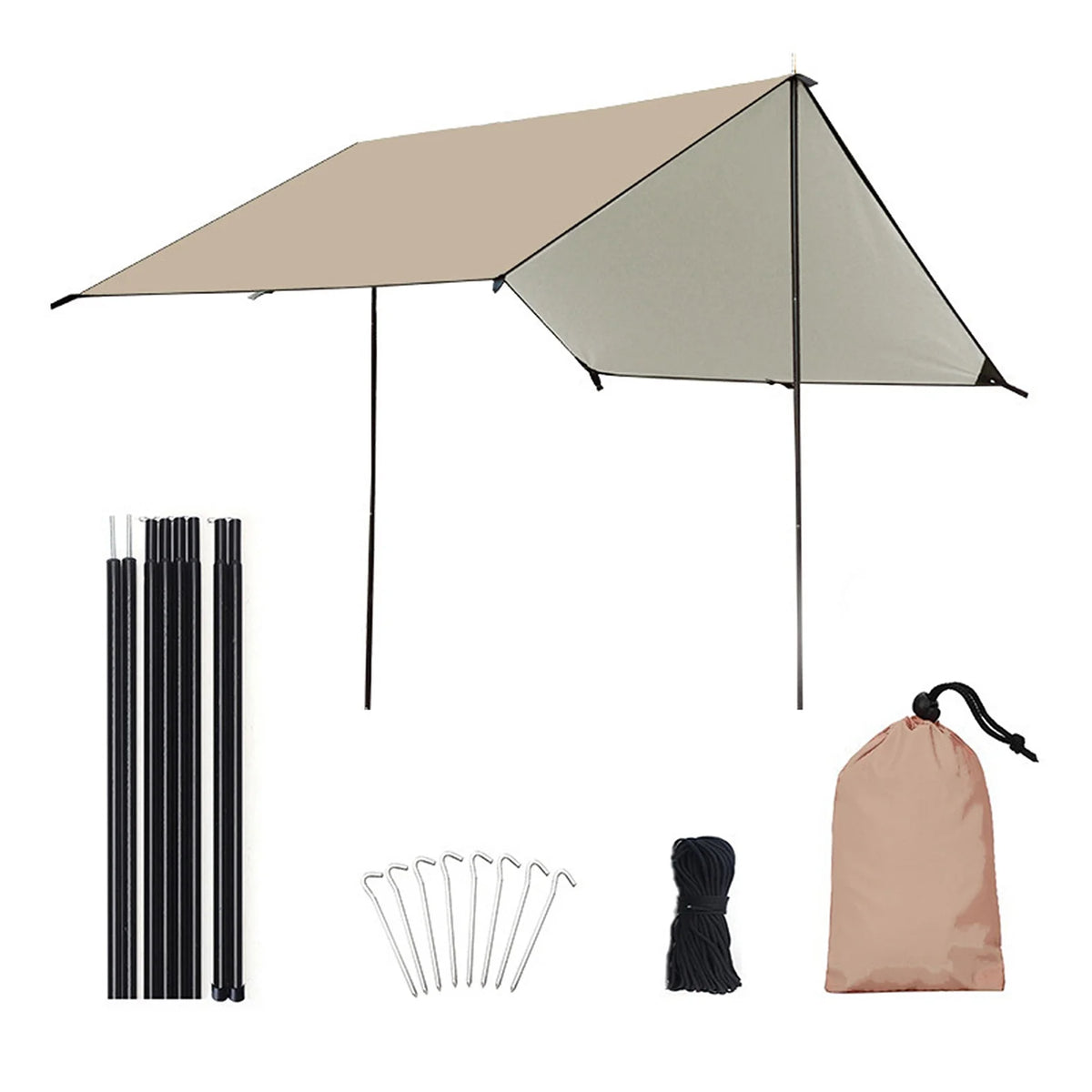 Camping Awning Tarp with Poles Waterproof Sun Shade G2001