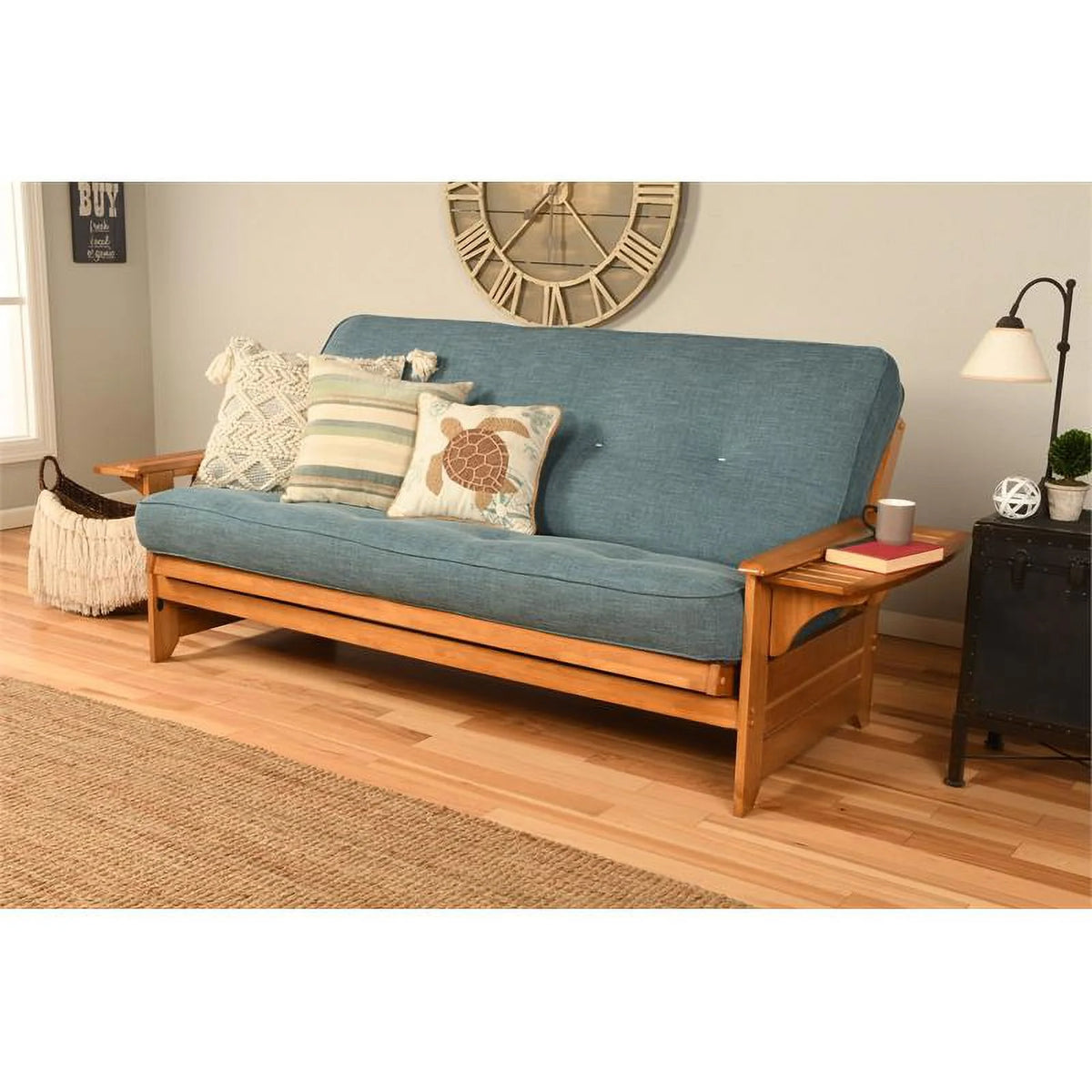 Aqua Blue/Butternut Linen Fabric Frame with Mattress X27112