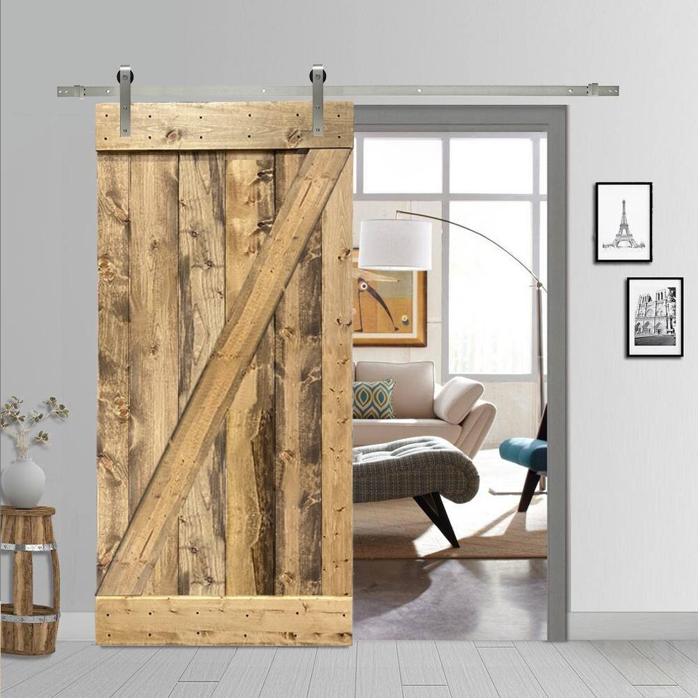 Weather Oak Stained Wood Interior Sliding Barn Door with Hardware Kit L264