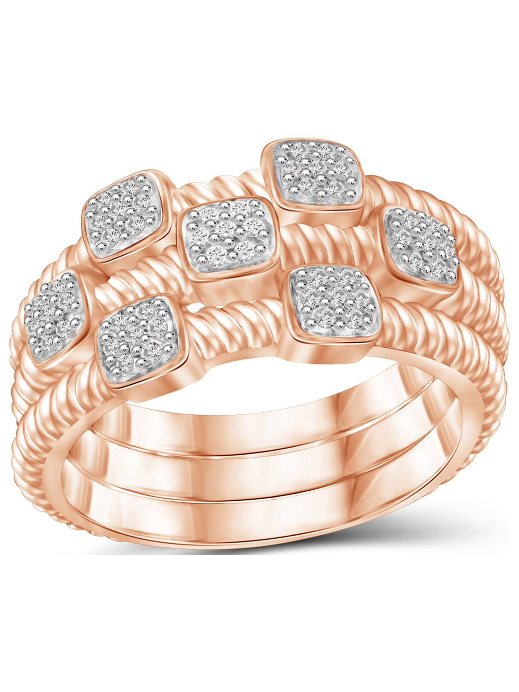 Rose Gold Over Silver Stackable Diamond Ring Set A2228