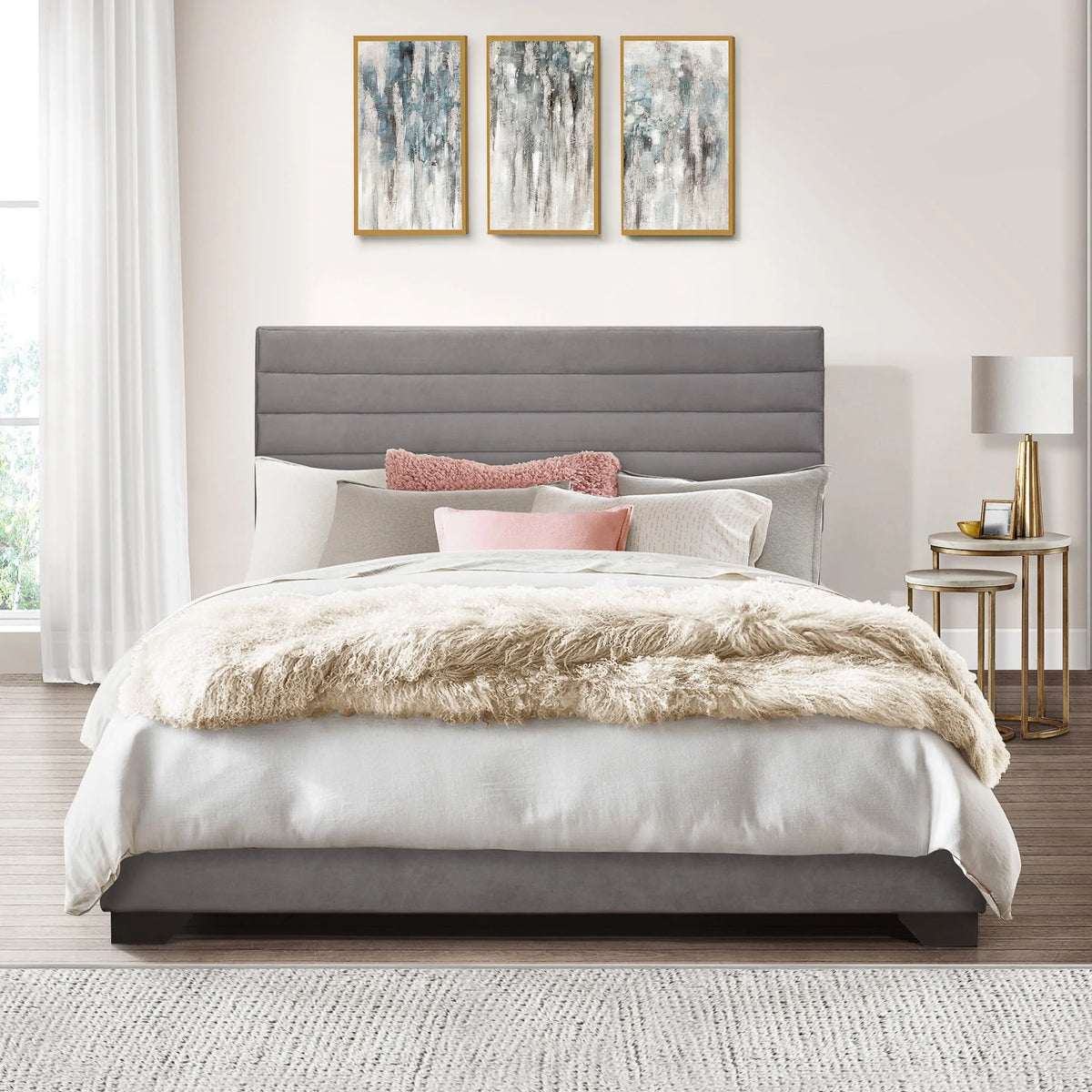 Charcoal Upholstered Queen Platform Bed T6453
