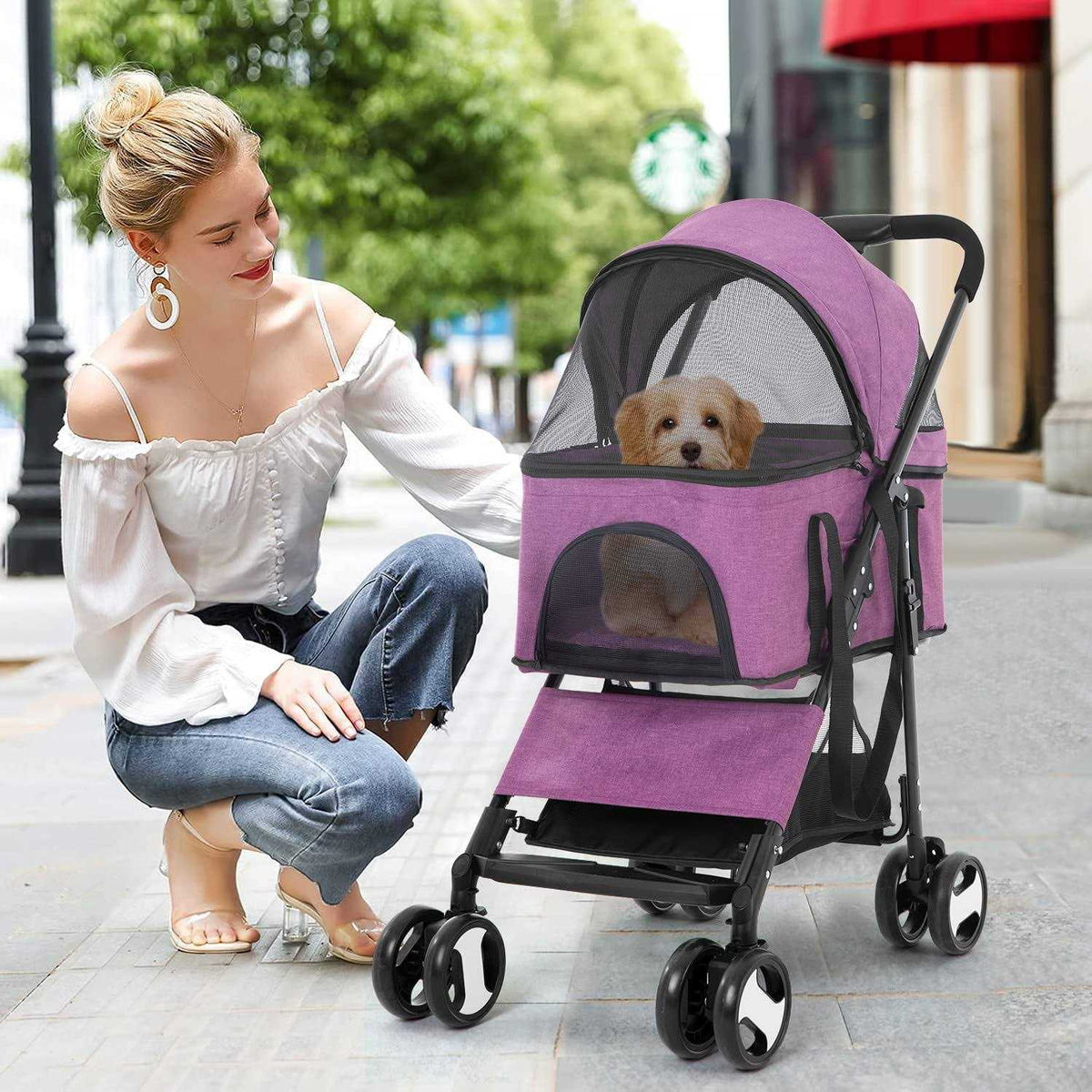3-in-1 Pet Stroller with Detachable Carrier & Cup Holder N30829