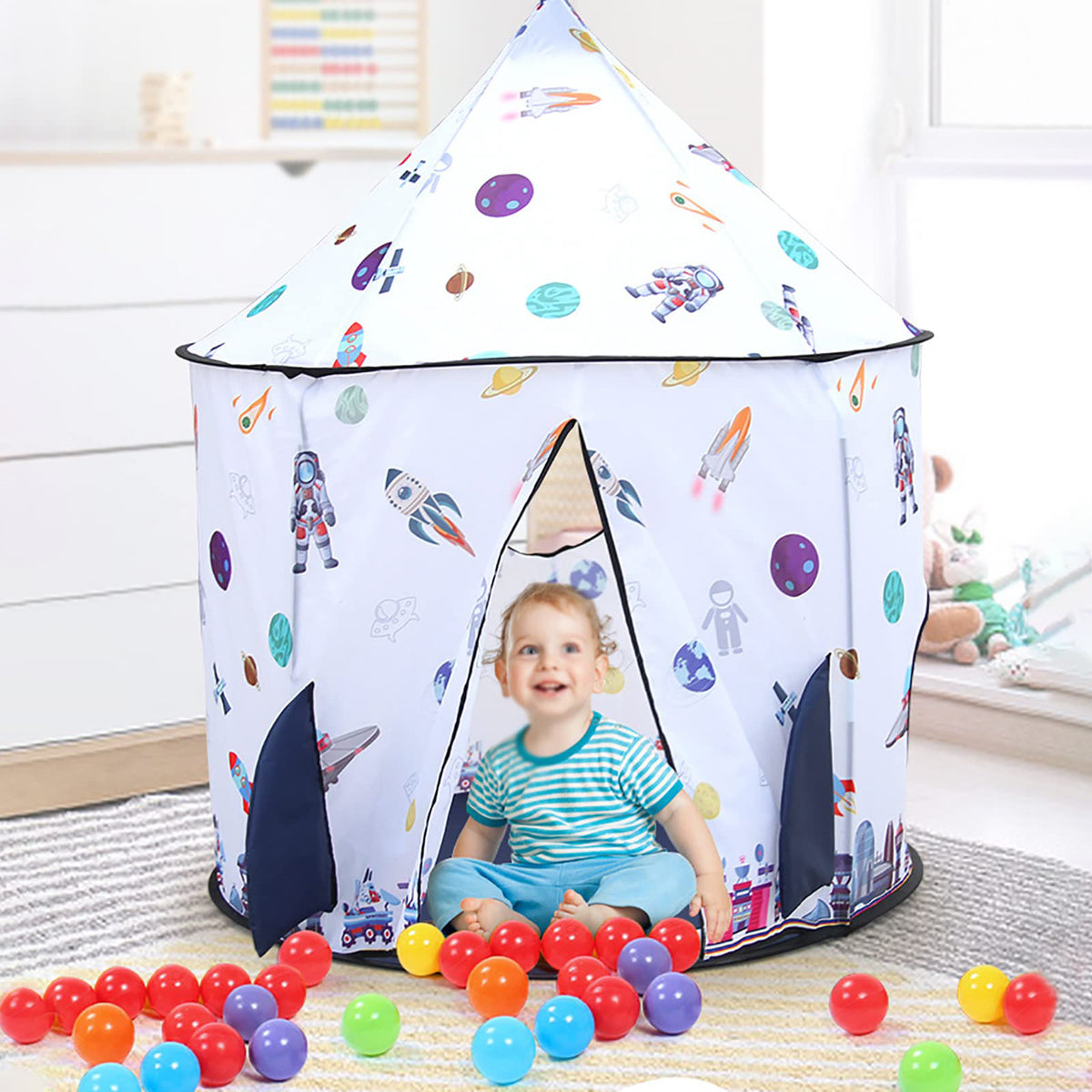 Kids Tent Rocket Ship Toy Foldable Space Themed Indoor Outdoor Large Play Tent C872