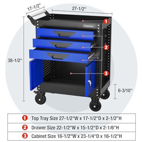 27.5 Inch 3-Drawer Rolling Steel Tool Chest with Wheels F20833