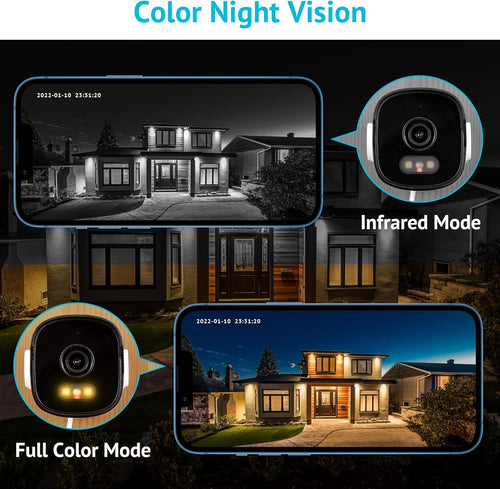 2K Wired Outdoor Security Camera with Color Night Vision, IP66 Waterproof, 2 Way Audio, Cloud Storage/SD Slot (3pcs) H1918