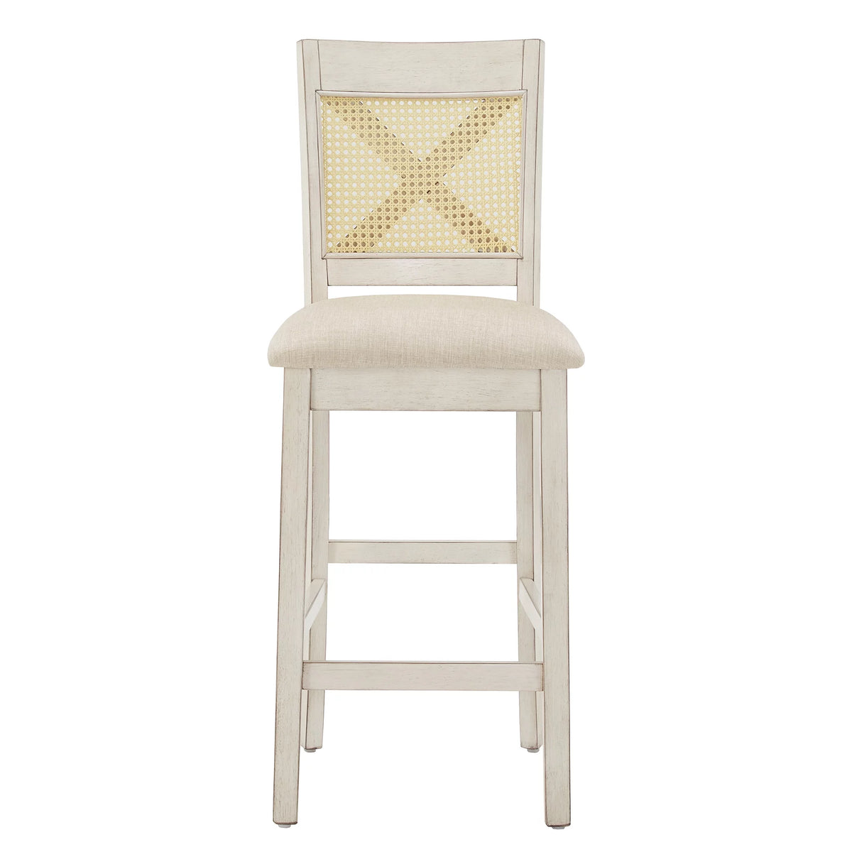 Antique White Beige Linen Counter Height Chair Set of 2 J634485