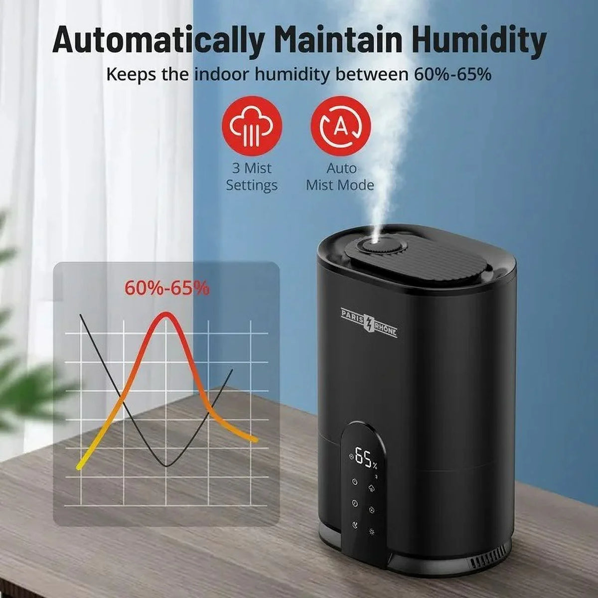 4L Ultrasonic Cool Mist Humidifier with Humidistat, Black F170